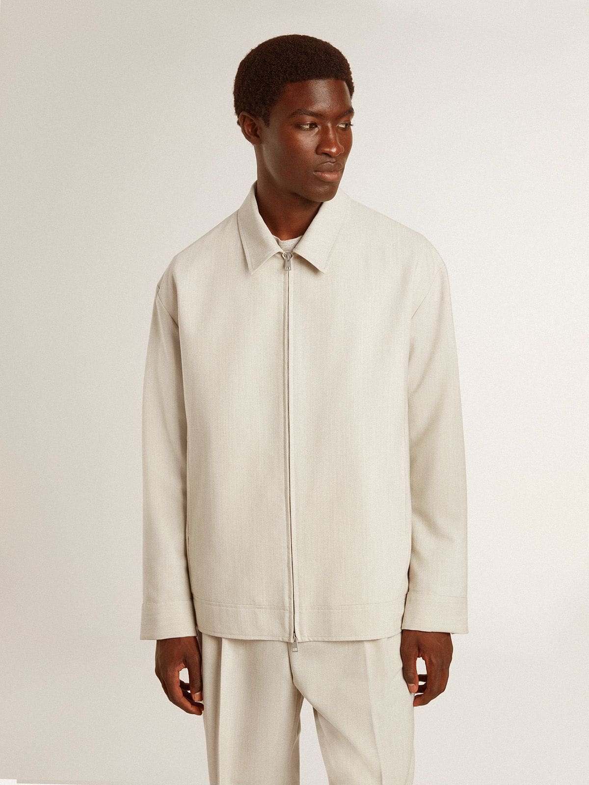 Men's khaki wool blend coach jacket