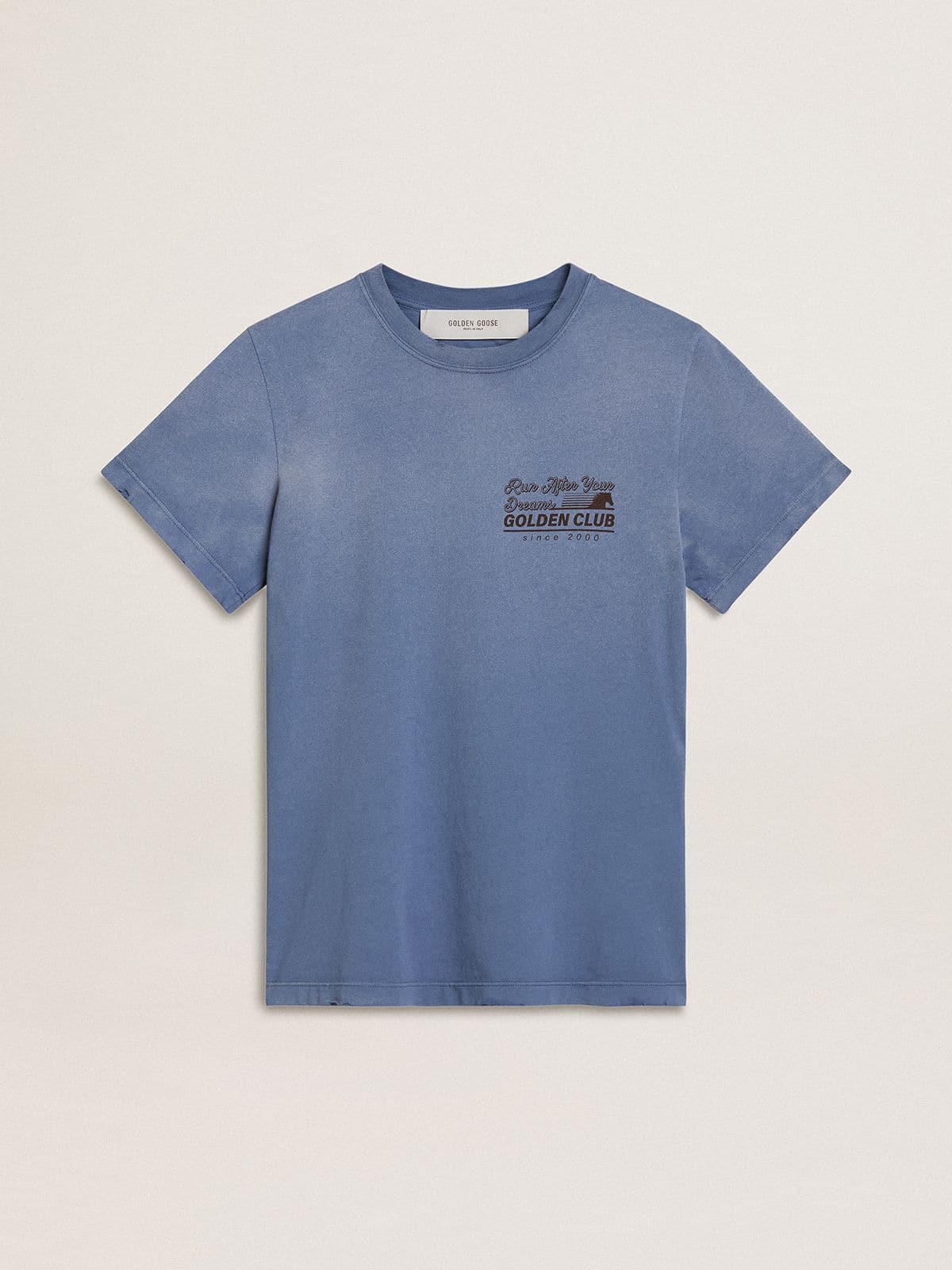 Women's faded light blue T-shirt with print on the chest