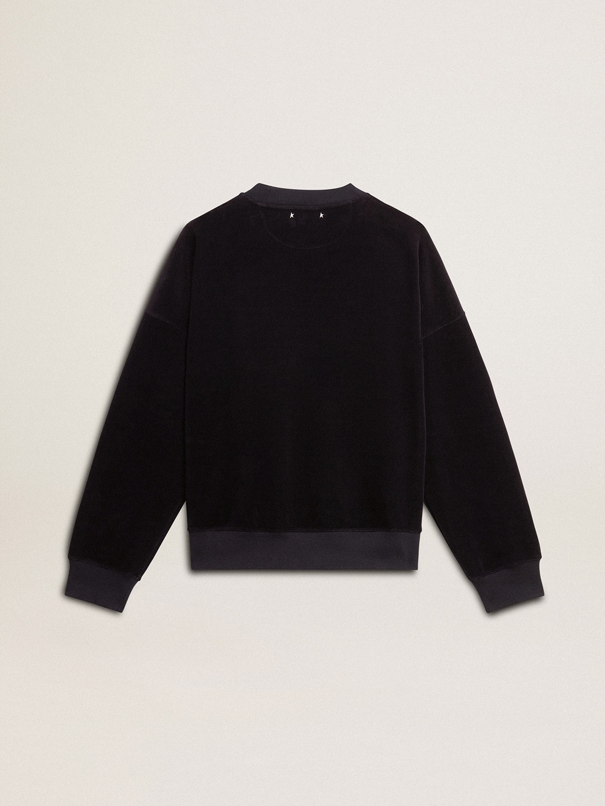 Black crew neck sweatshirt with embroidered lettering