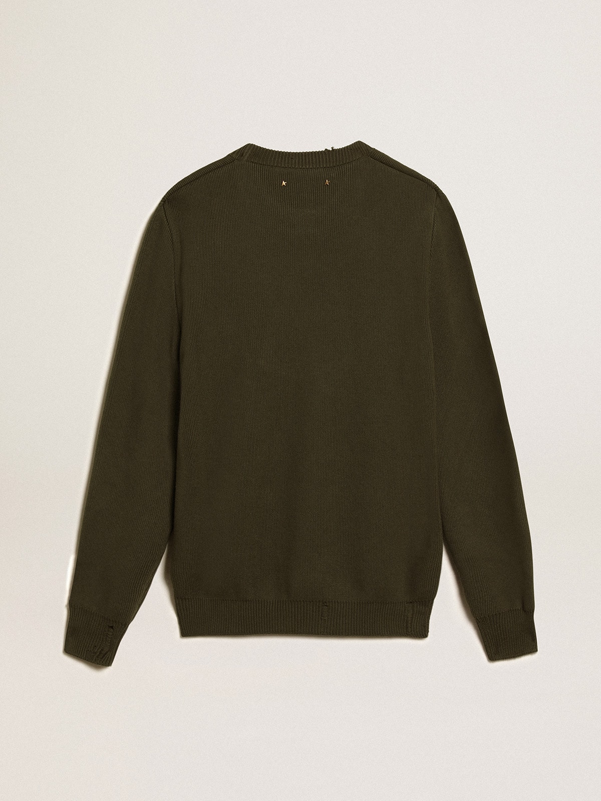 Men's round-neck sweater in military green cotton