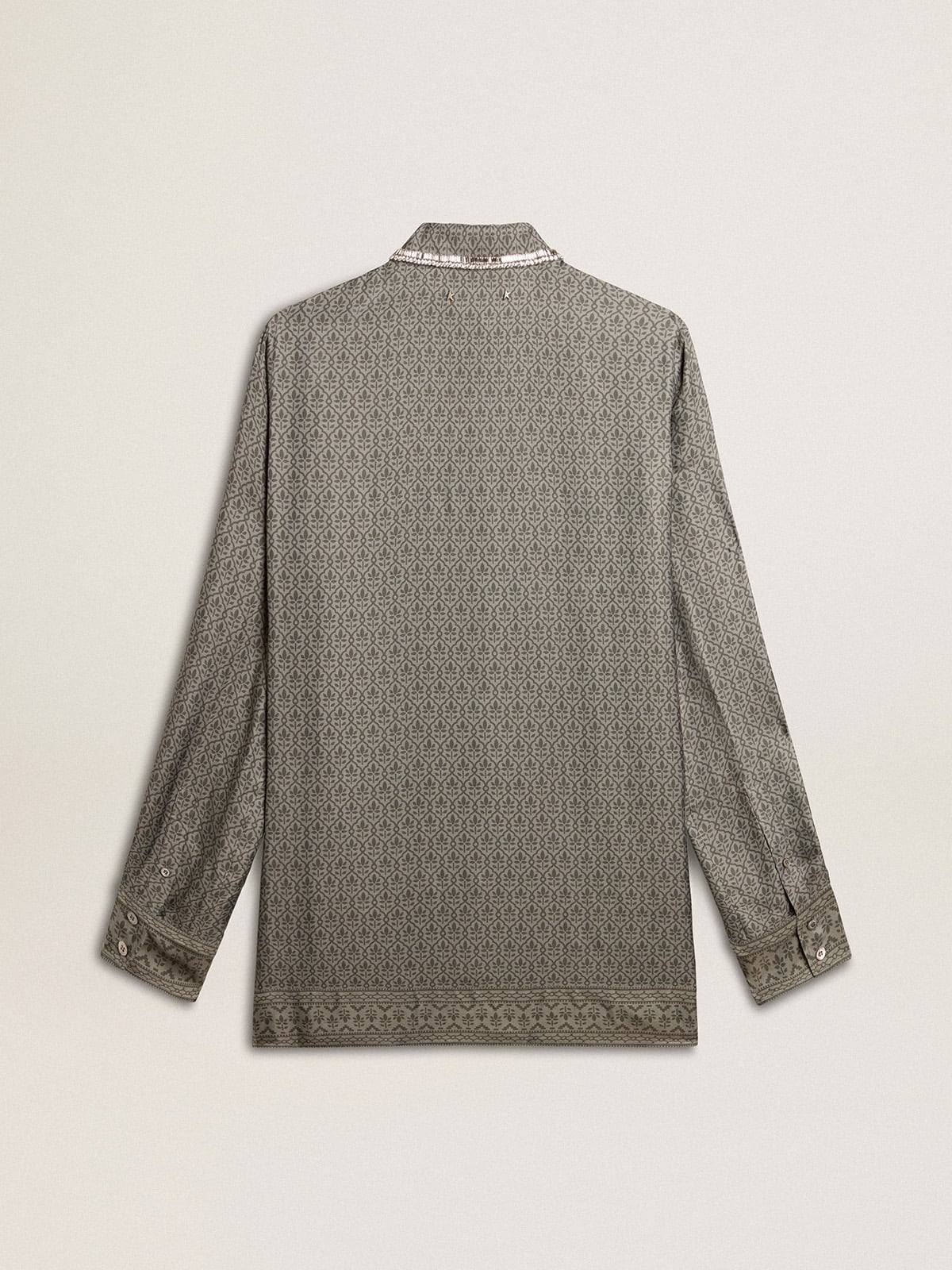 Women's green viscose-blend silk shirt with floral pattern