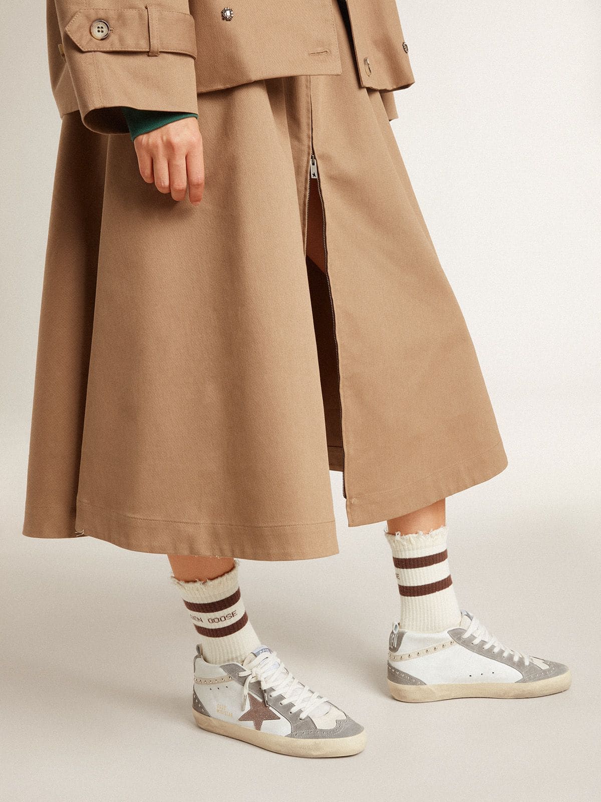 Women's Mid Star in nappa and suede with light brown metallic leather star