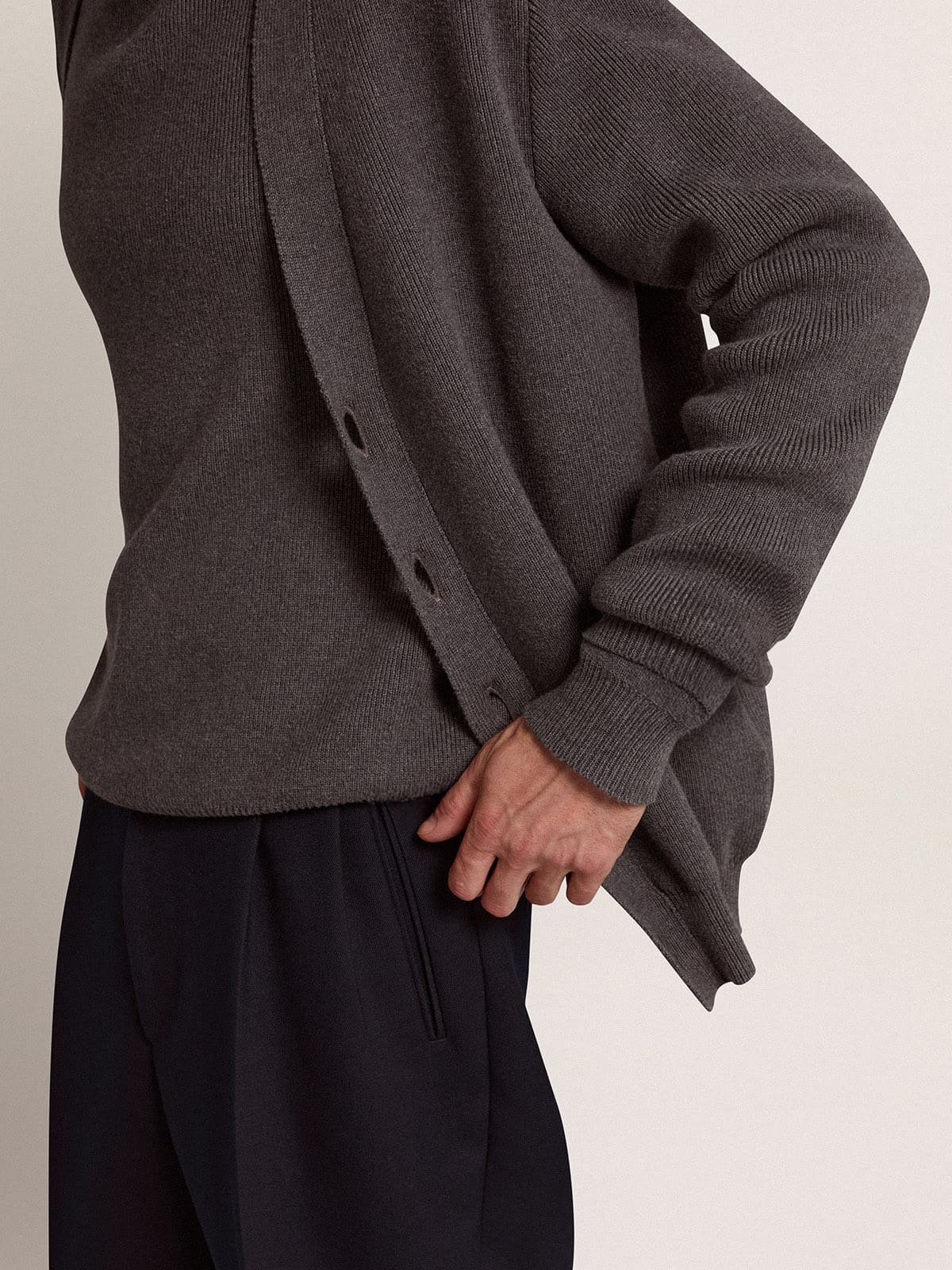 Men's cardigan in mélange gray cotton with logo on the back