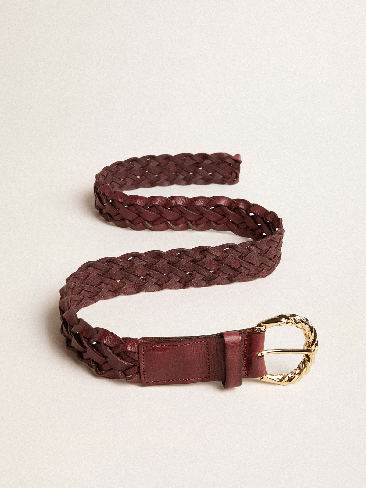 Women’s burgundy woven leather belt