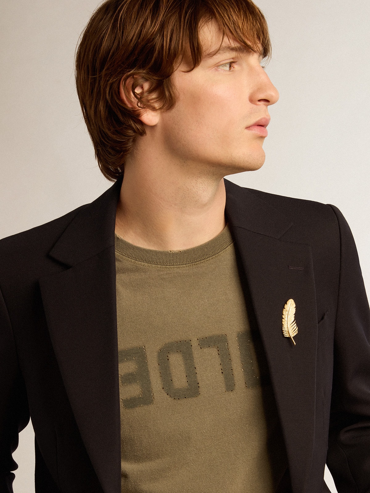 Men’s single-breasted blazer in dark blue wool gabardine