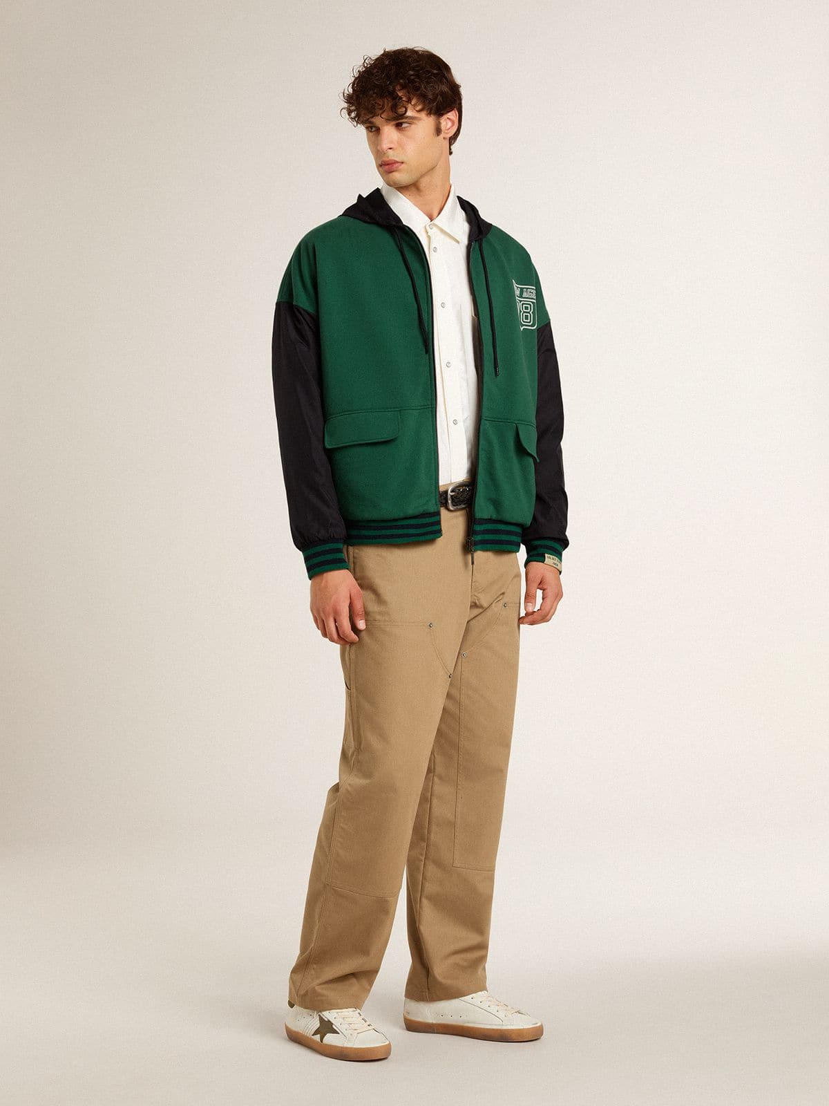 Men's green and blue reversible hooded sweatshirt