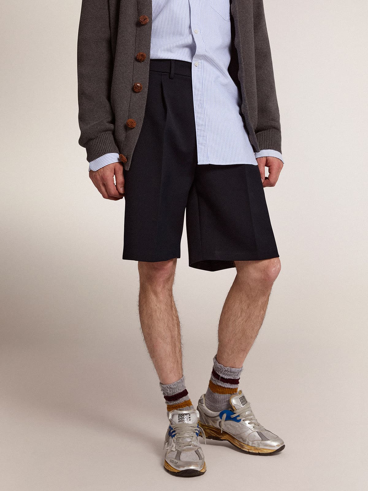Men's bermuda shorts in dark blue wool