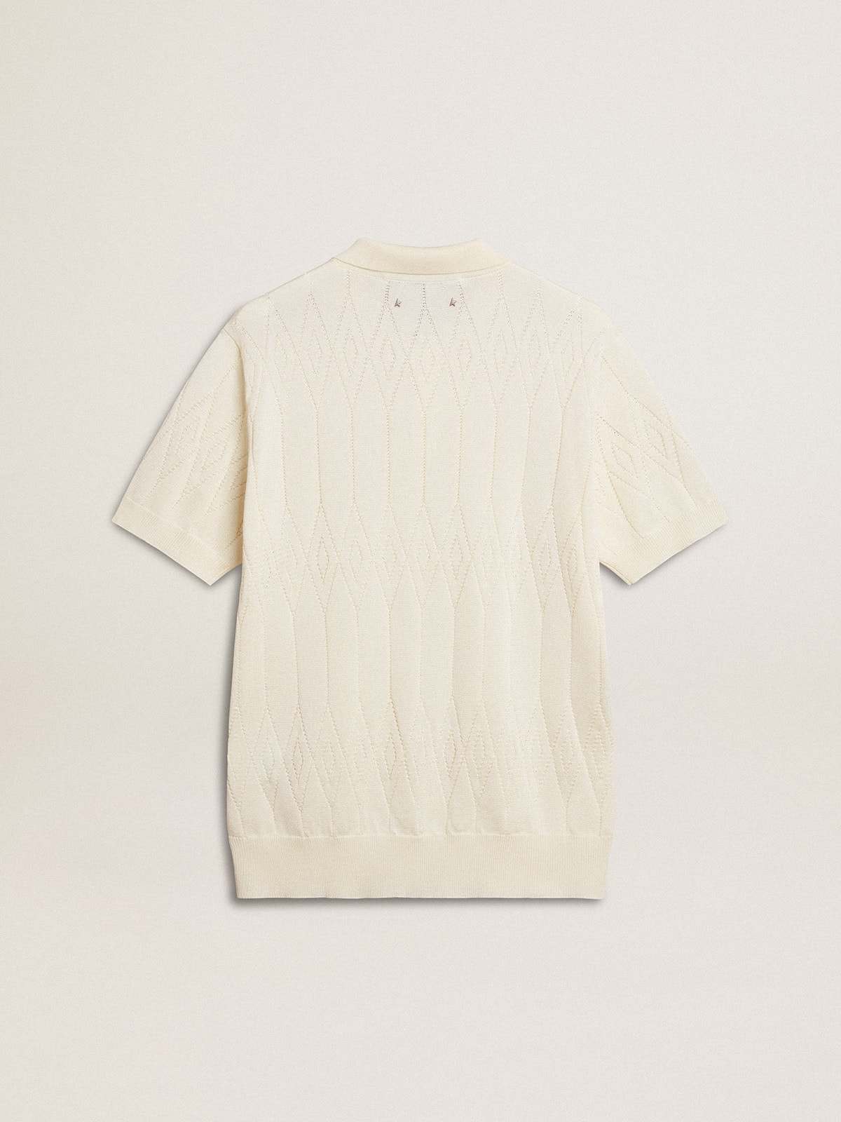 Men's white jacquard knit polo shirt