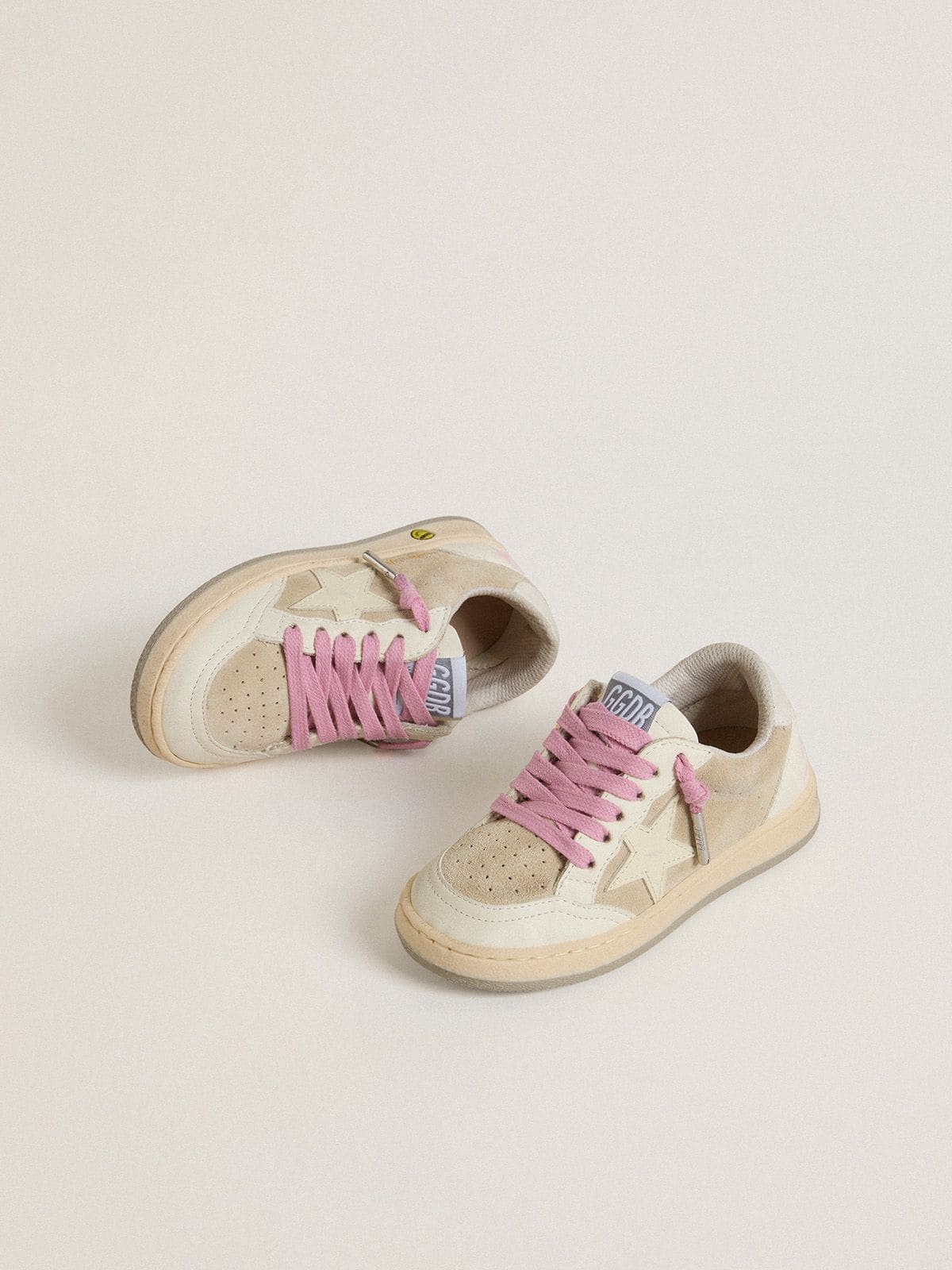 Young Ball Star in pearl suede with leather star and heel tab