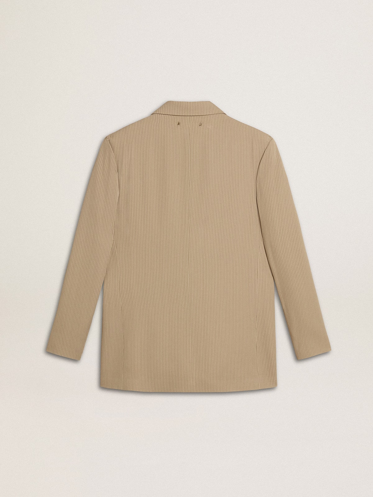 Women's beige pinstripe single-breasted jacket with an oversized fit