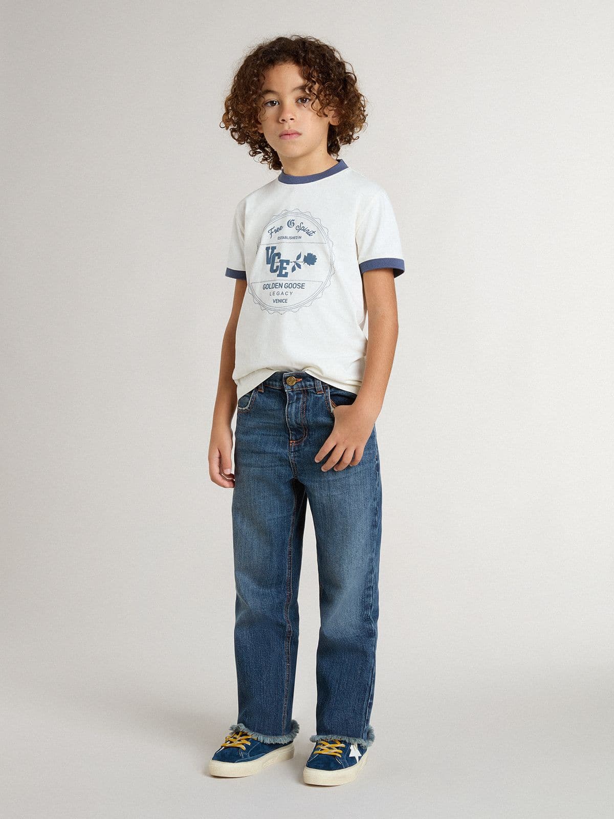Boys' white T-shirt with blue print