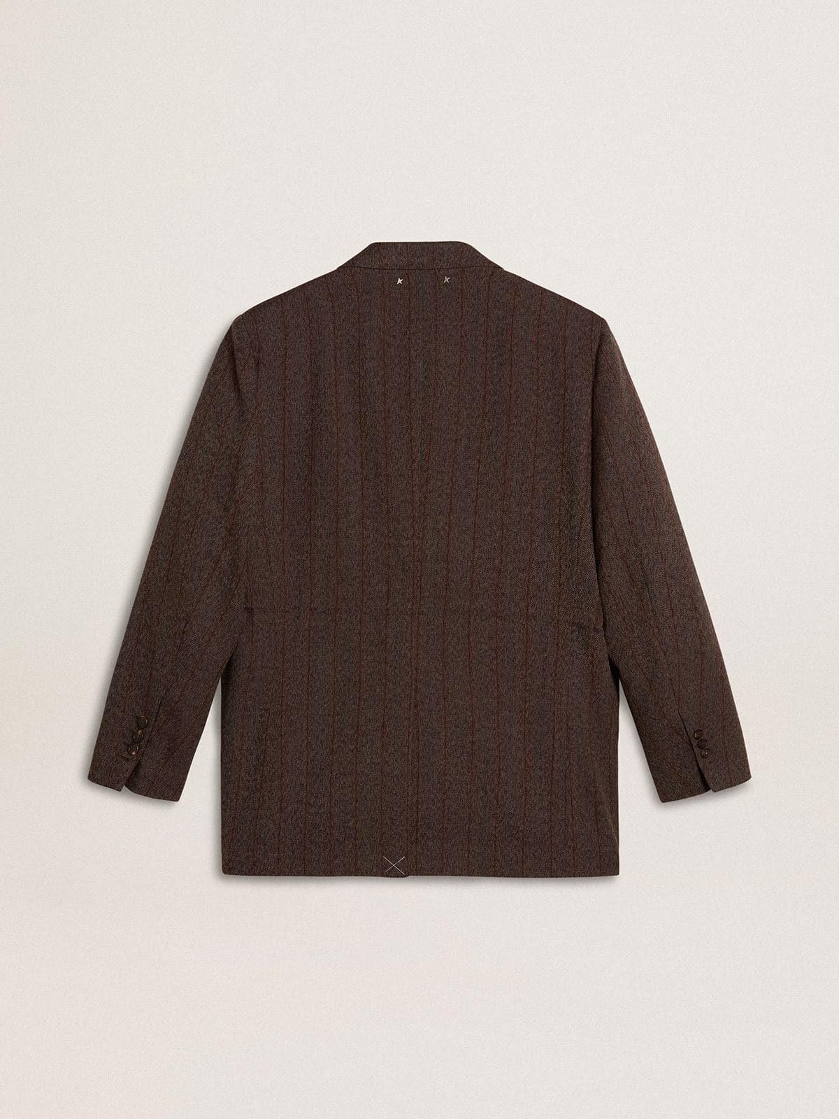 Women's double-breasted blazer in dark brown wool with thin stripe pattern