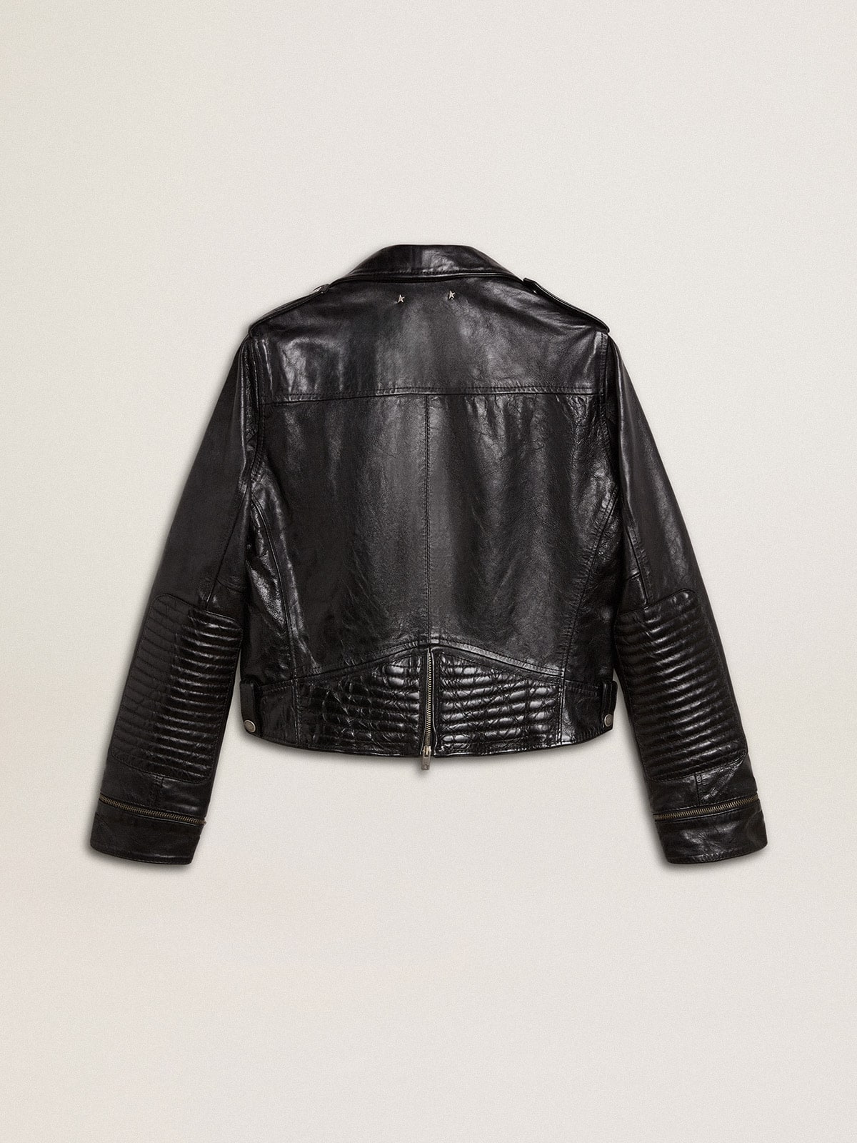 Women’s black leather biker jacket with glossy effect