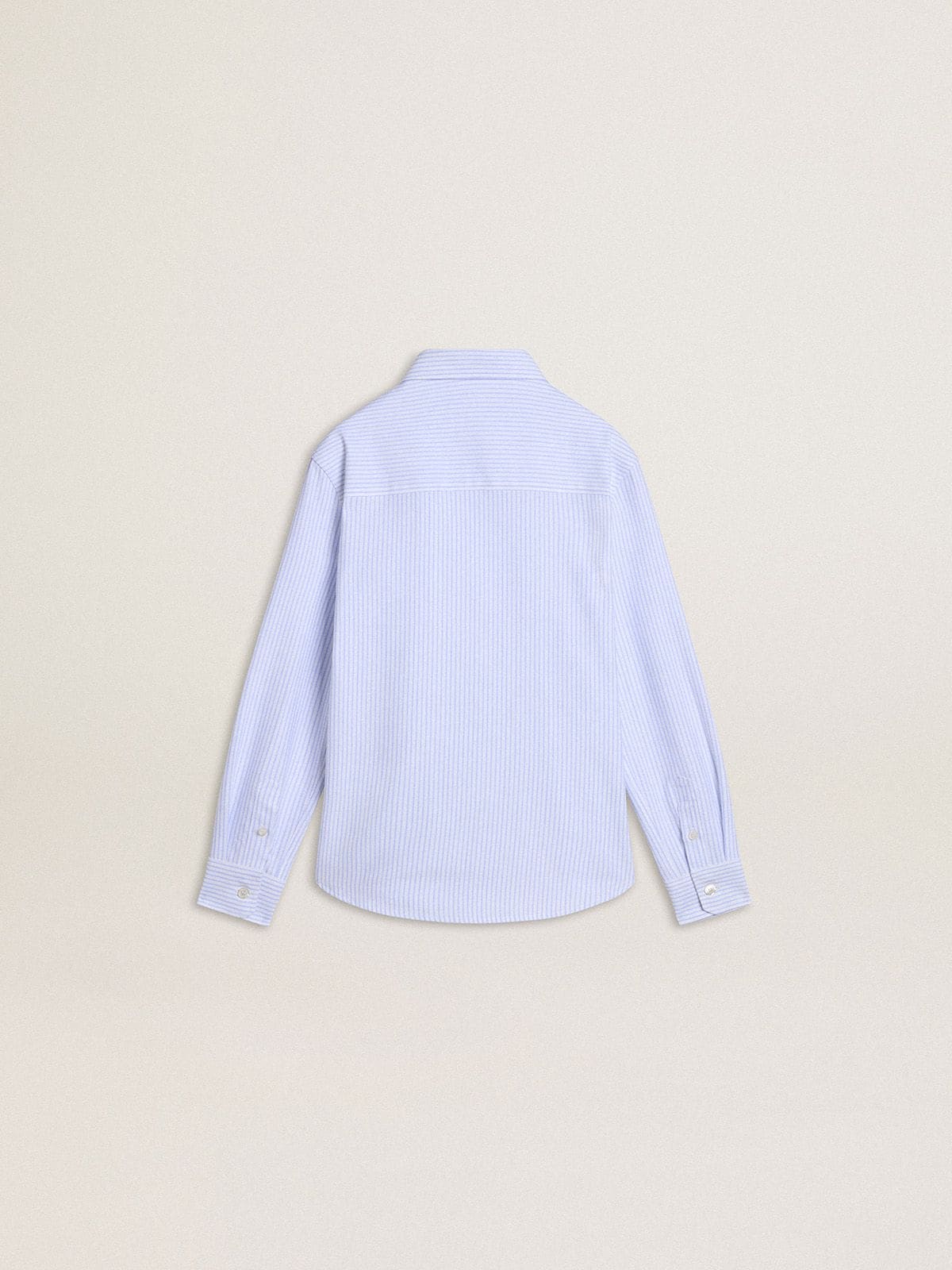 Boys' shirt in light blue and white striped cotton with embroidered logo