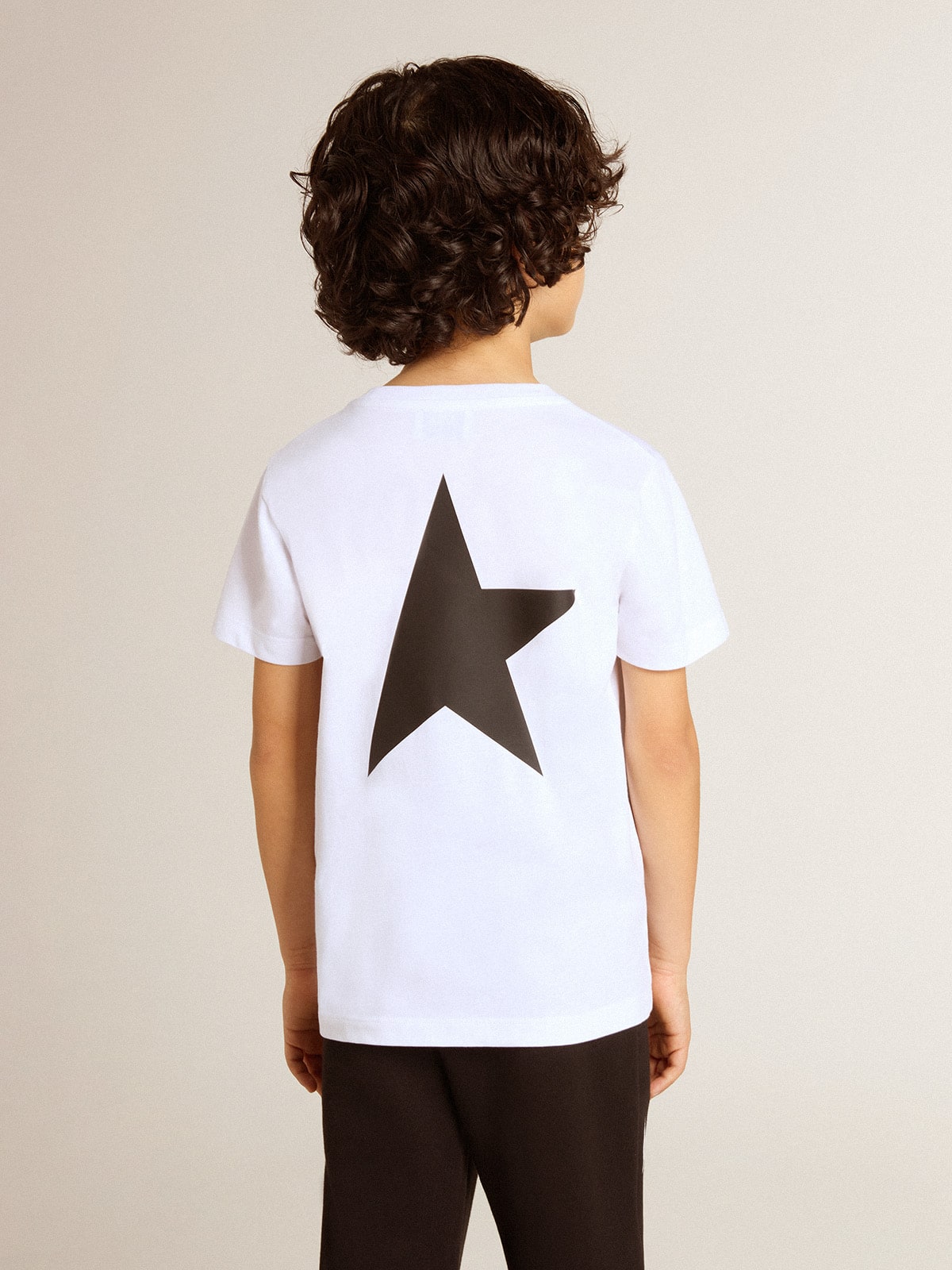 White T-shirt with contrasting black logo and star