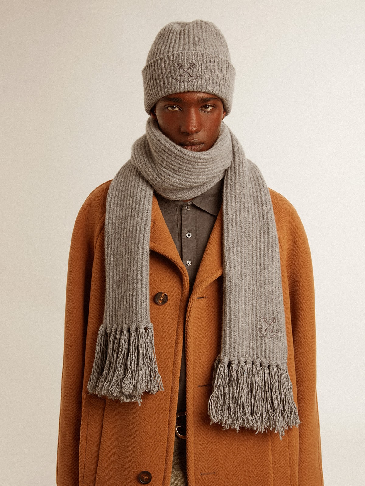 Gray ribbed wool beanie