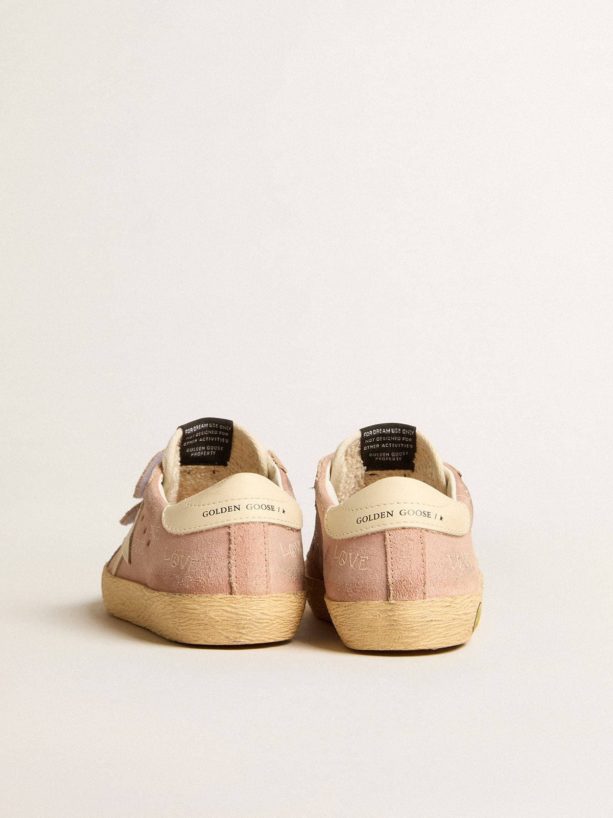 Old School Young in pink suede with cream leather star and heel tab
