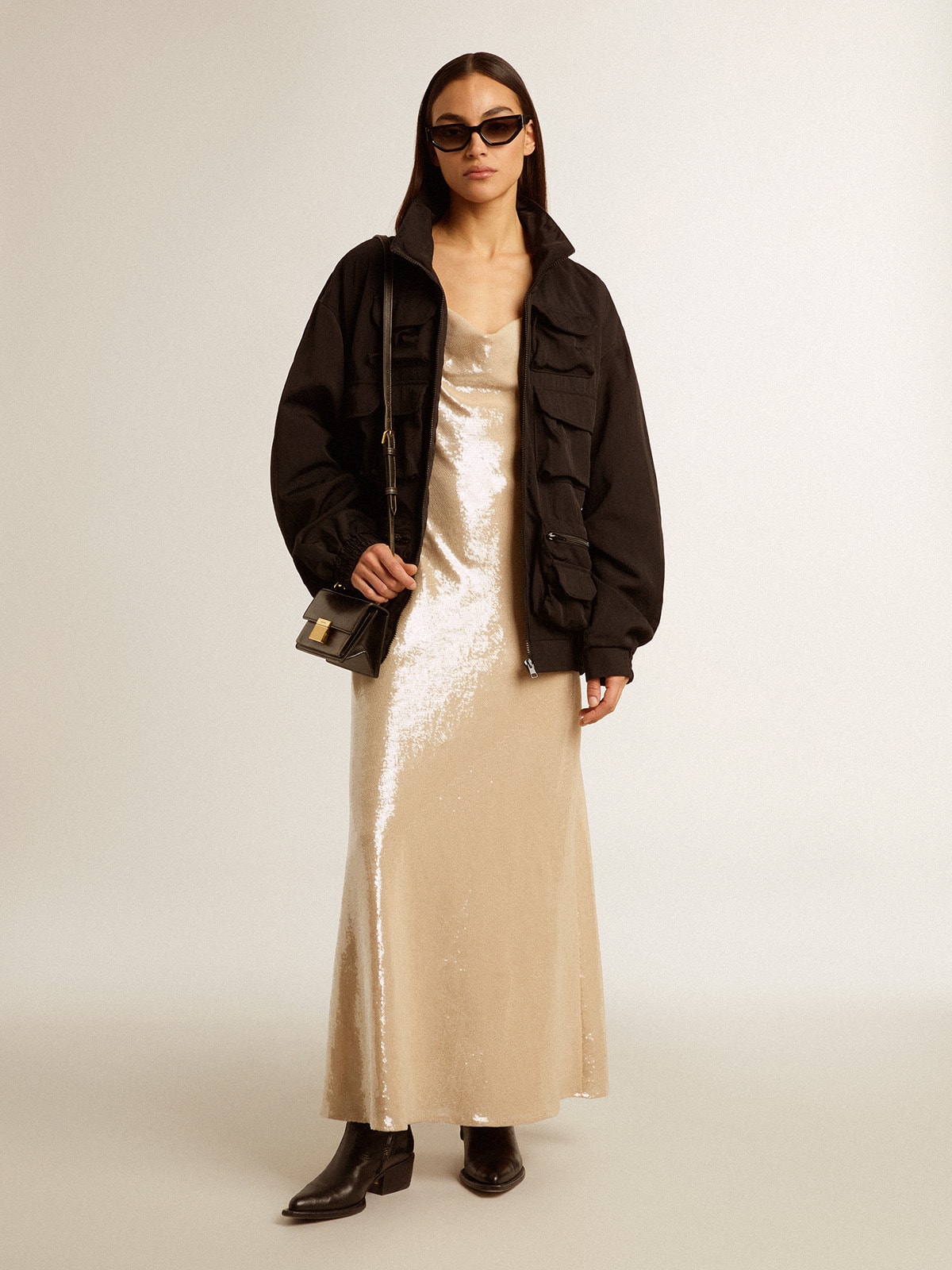 Black multi-pocket windcheater