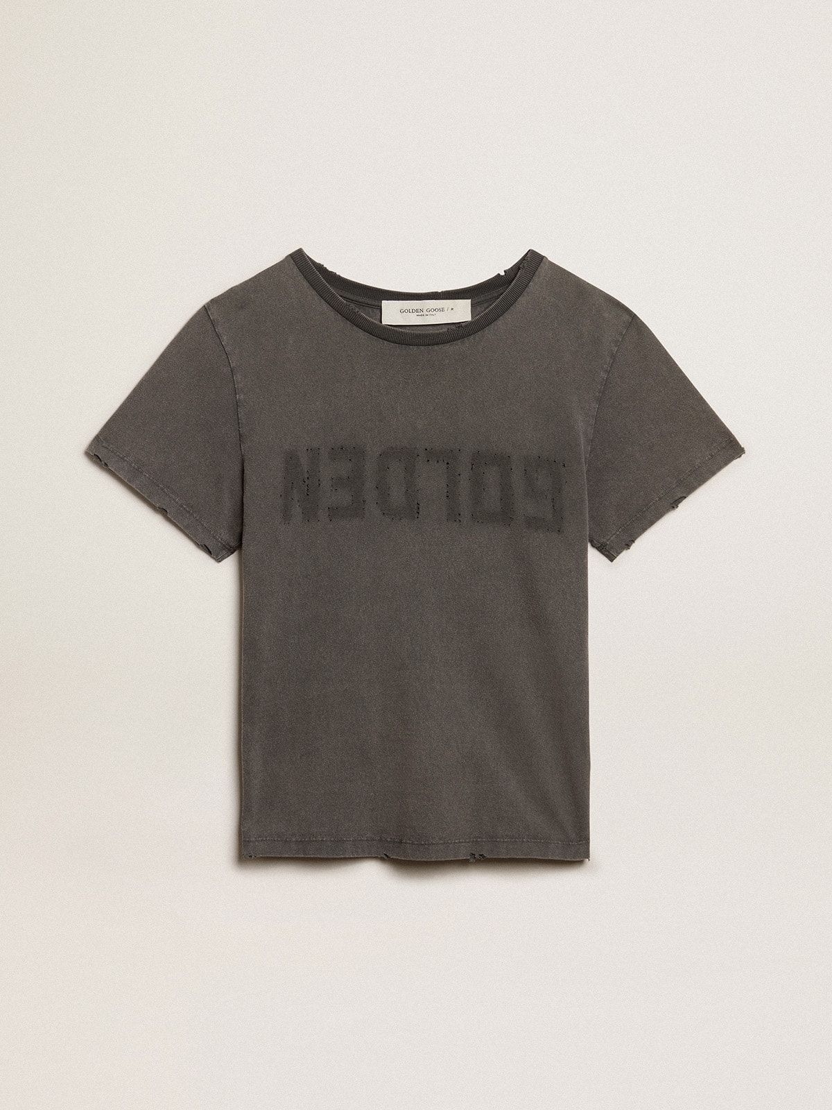 Distressed slim-fit T-shirt in anthracite gray