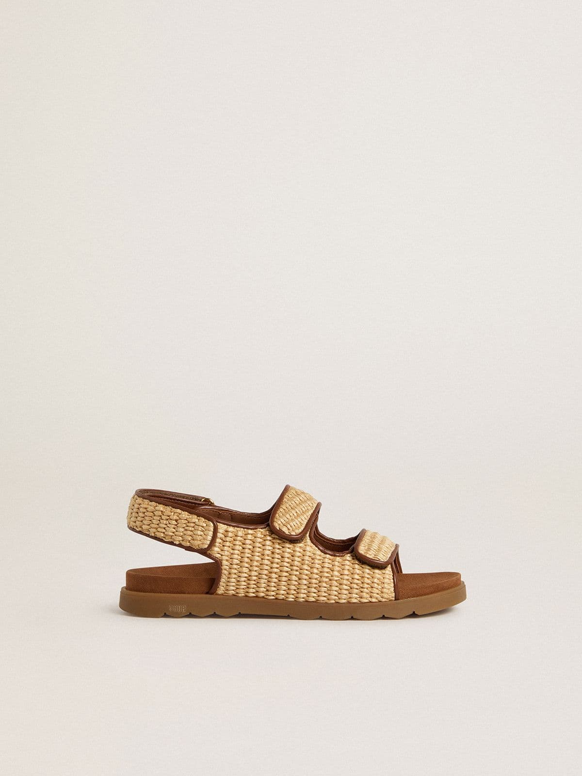 Junior Noa sandals in beige raffia and brown leather