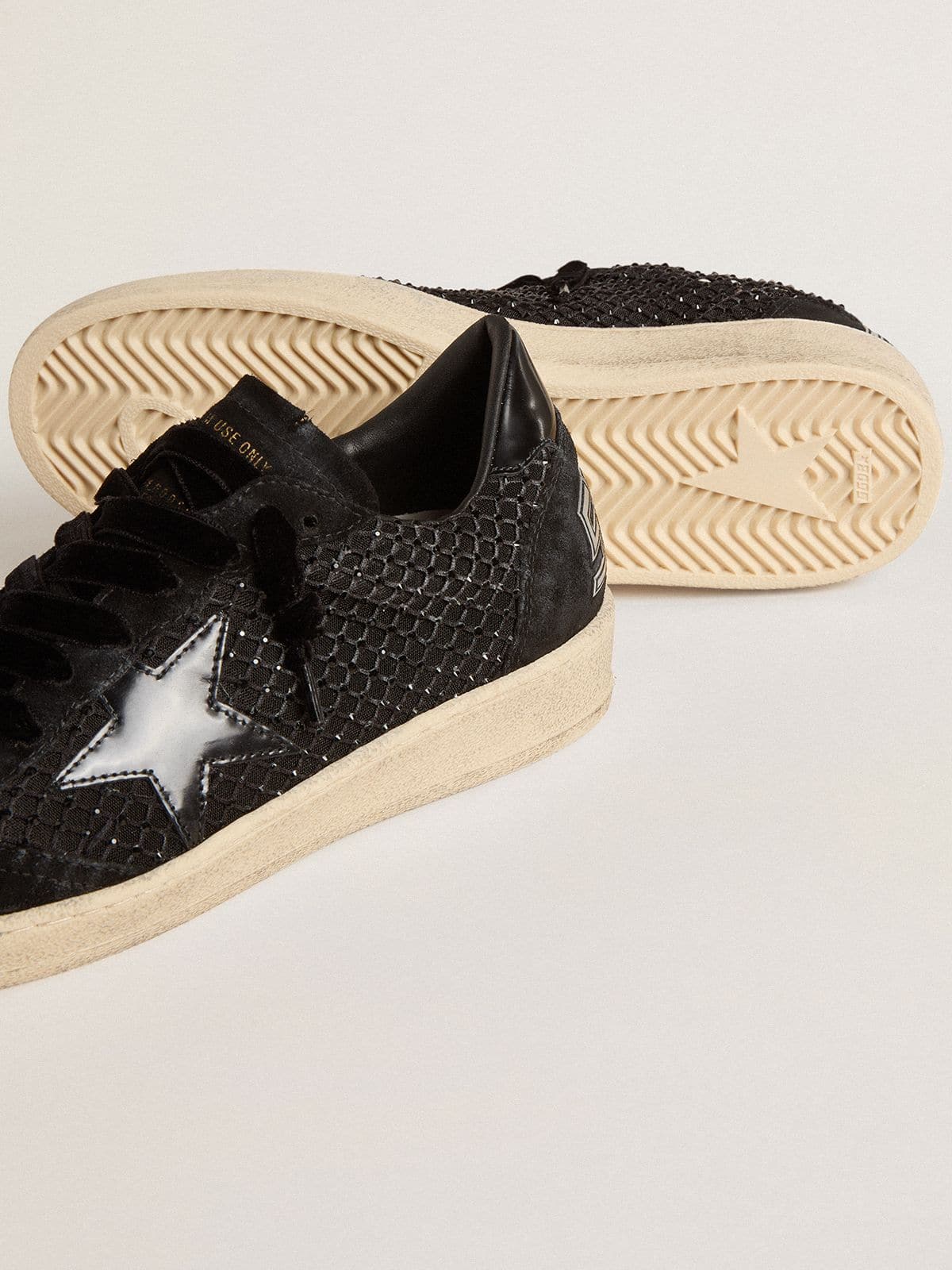 Women’s Ball Star in mesh with Swarovski crystals and black laminated leather star and heel tab