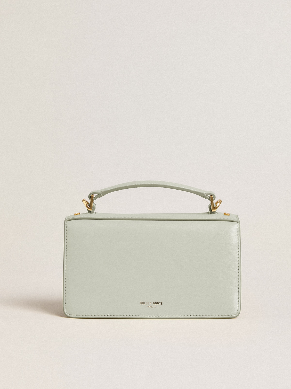Small Venezia Bag in mineral-gray boarded leather with gold details