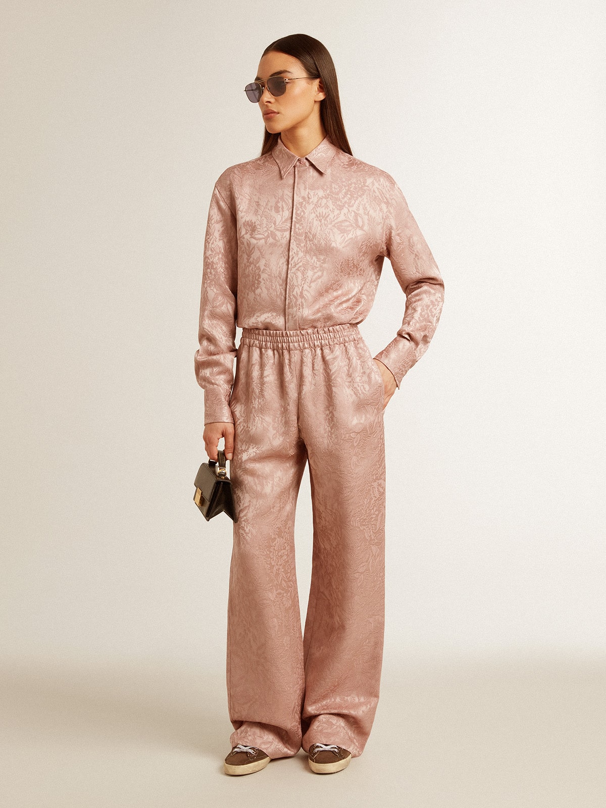 Women's pink viscose shirt with floral pattern