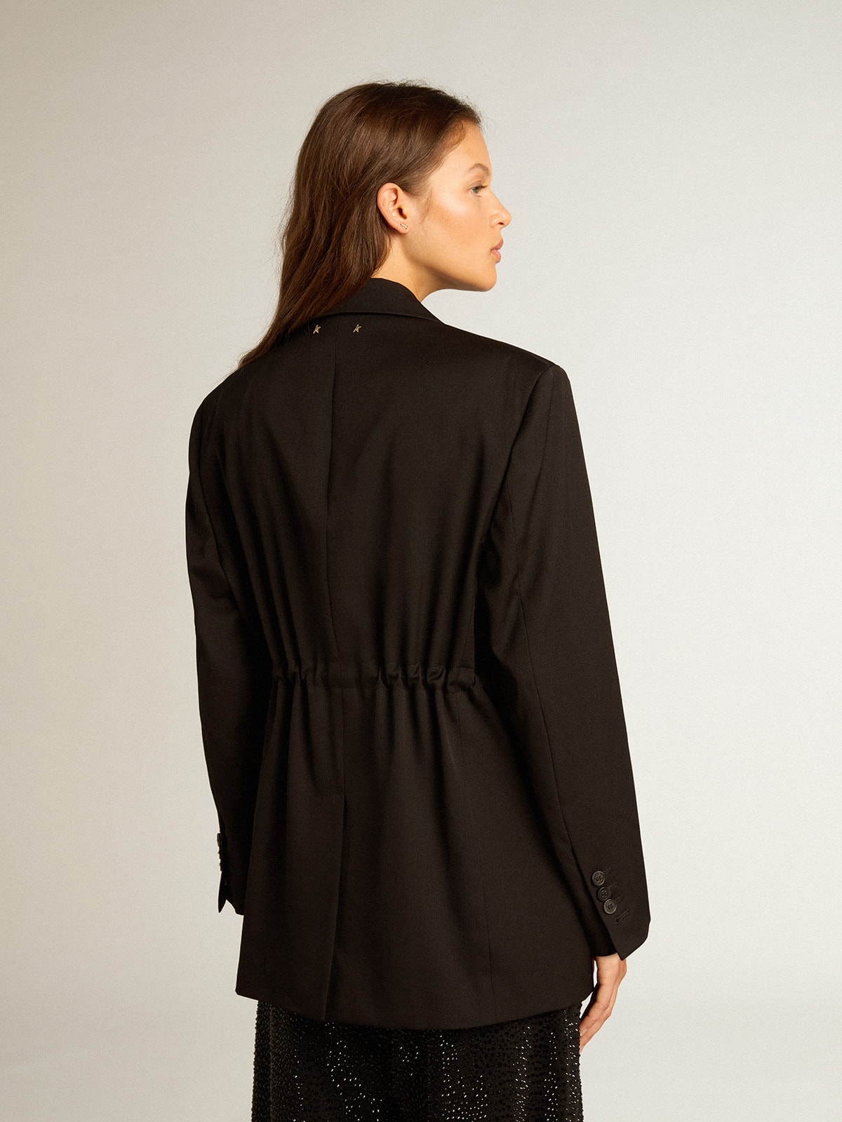 Women’s tuxedo jacket in black wool gabardine