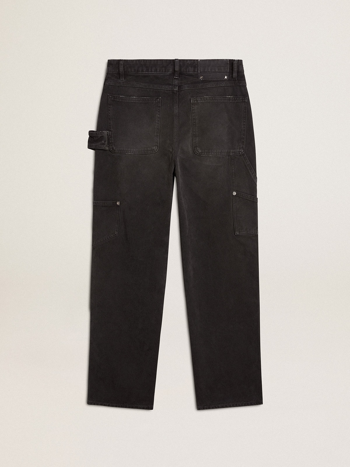 Women's distressed black cotton jeans with front patches