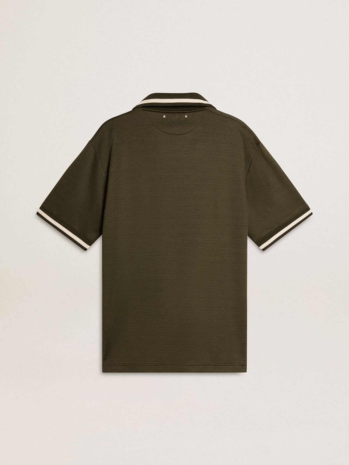 Men's military-green jersey polo with embroidery
