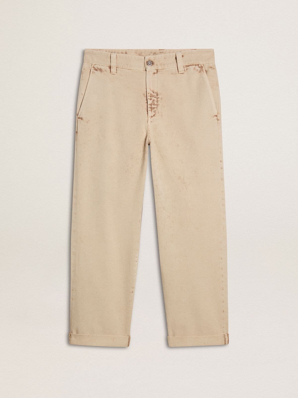Men's beige chinos with a lived-in look finish