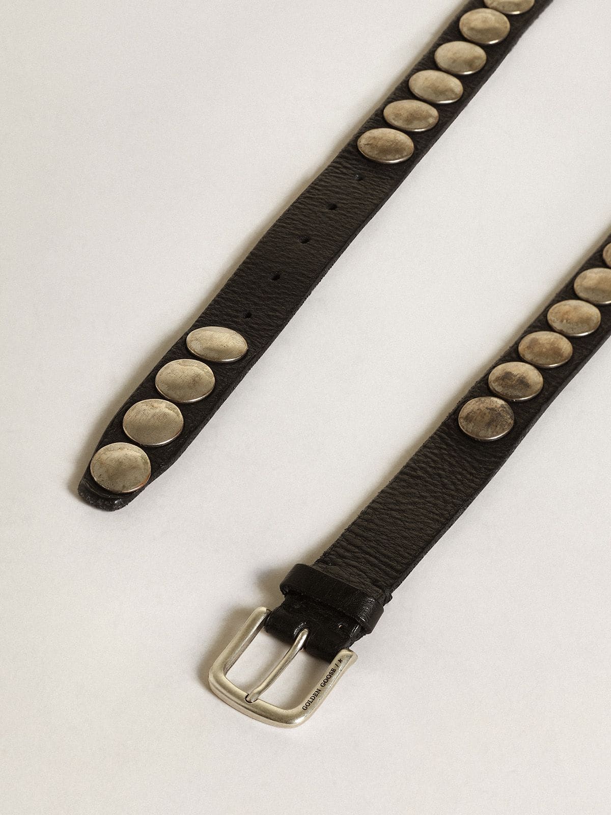 Black Trinidad belt in washed leather with studs