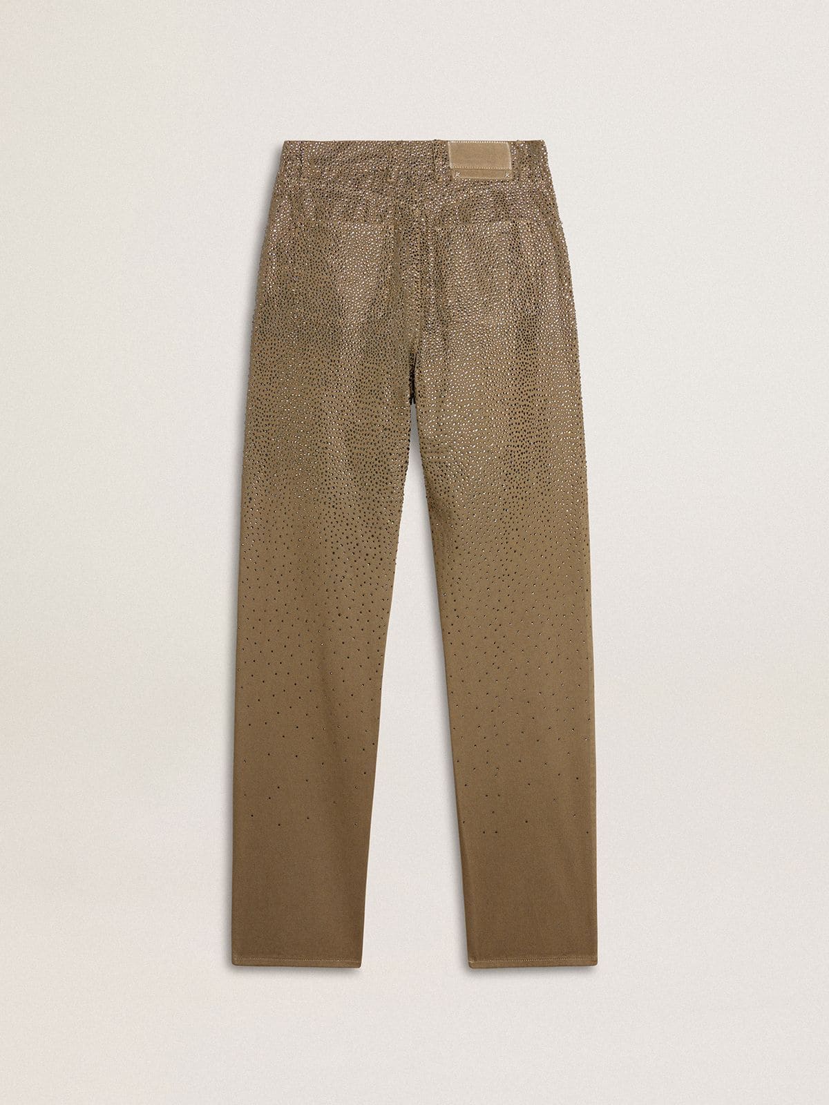 Women's khaki cotton pants with gradient Swarovski effect