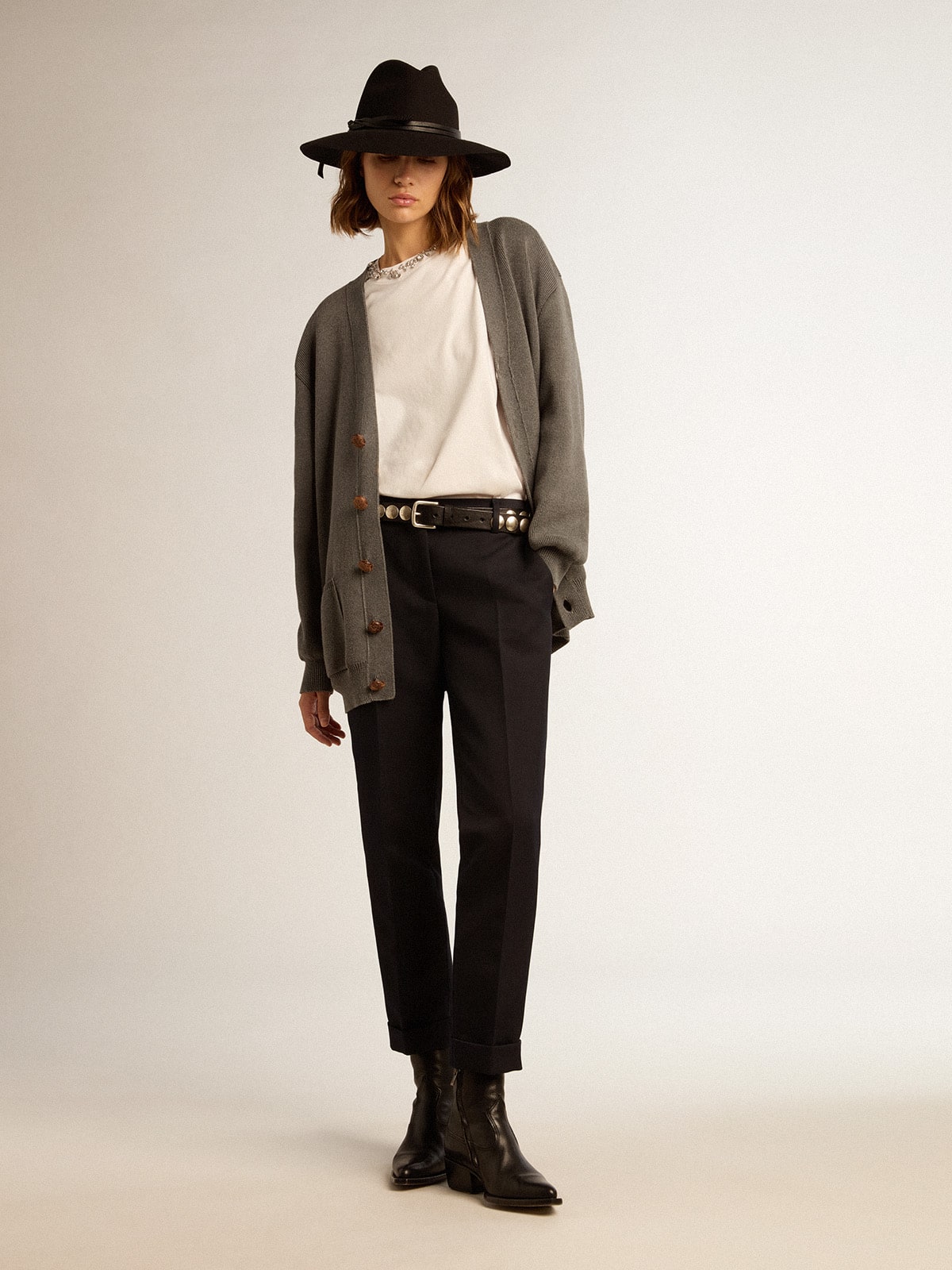 Women's dark blue wool cigarette pants