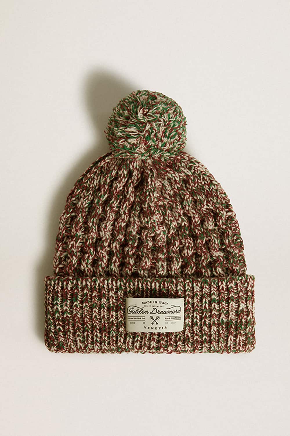 Multicolored wool beanie with pompom