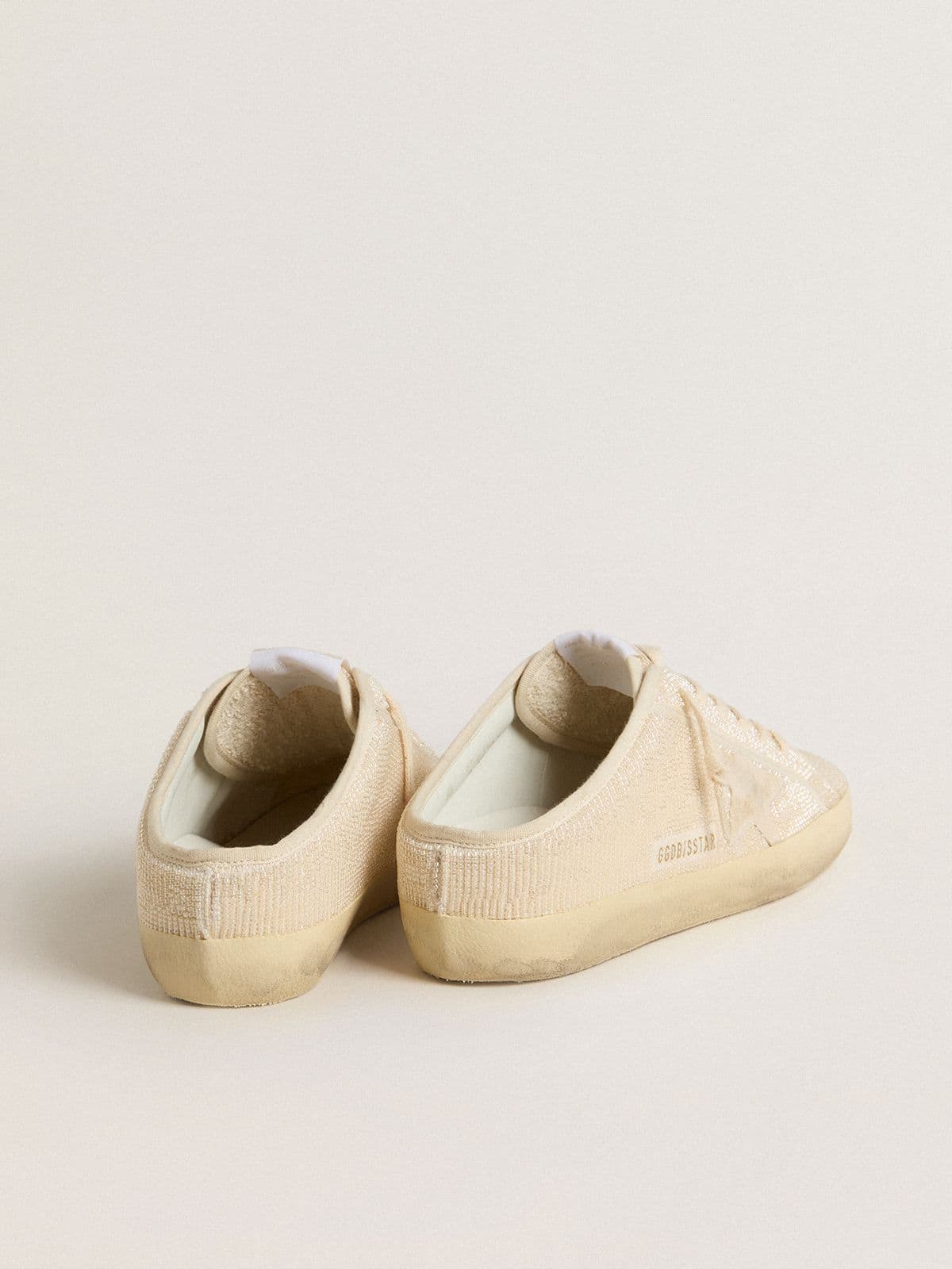 Women's Super-Star Sabot in beige canvas with embroidered beads and beige suede star