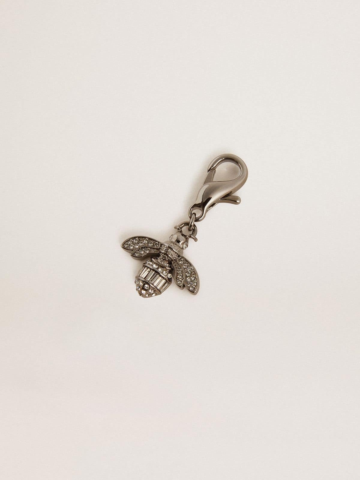 Bee-shaped charm in silver-colored brass with crystals