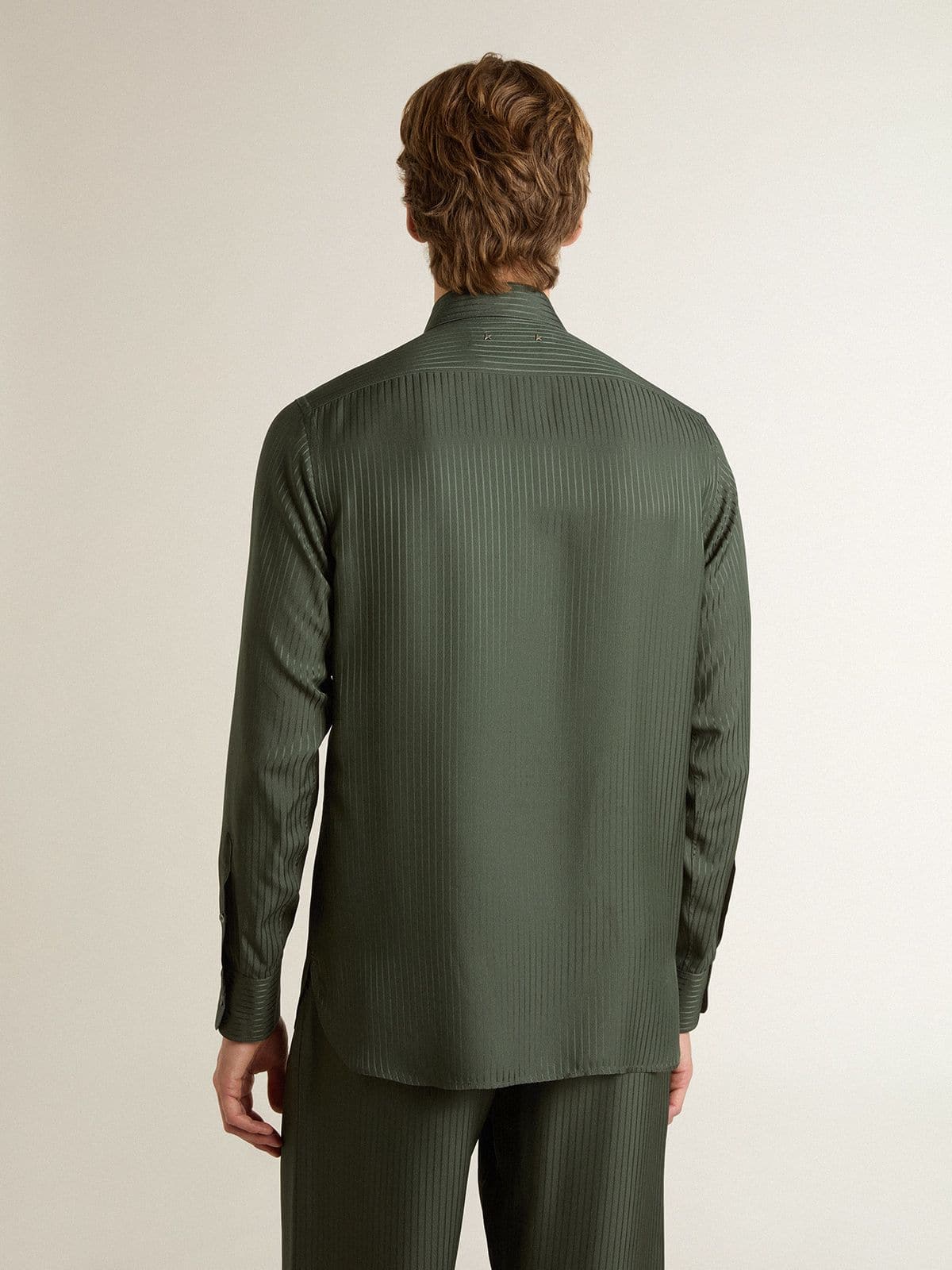 Men's dark green shirt with vertical stripes