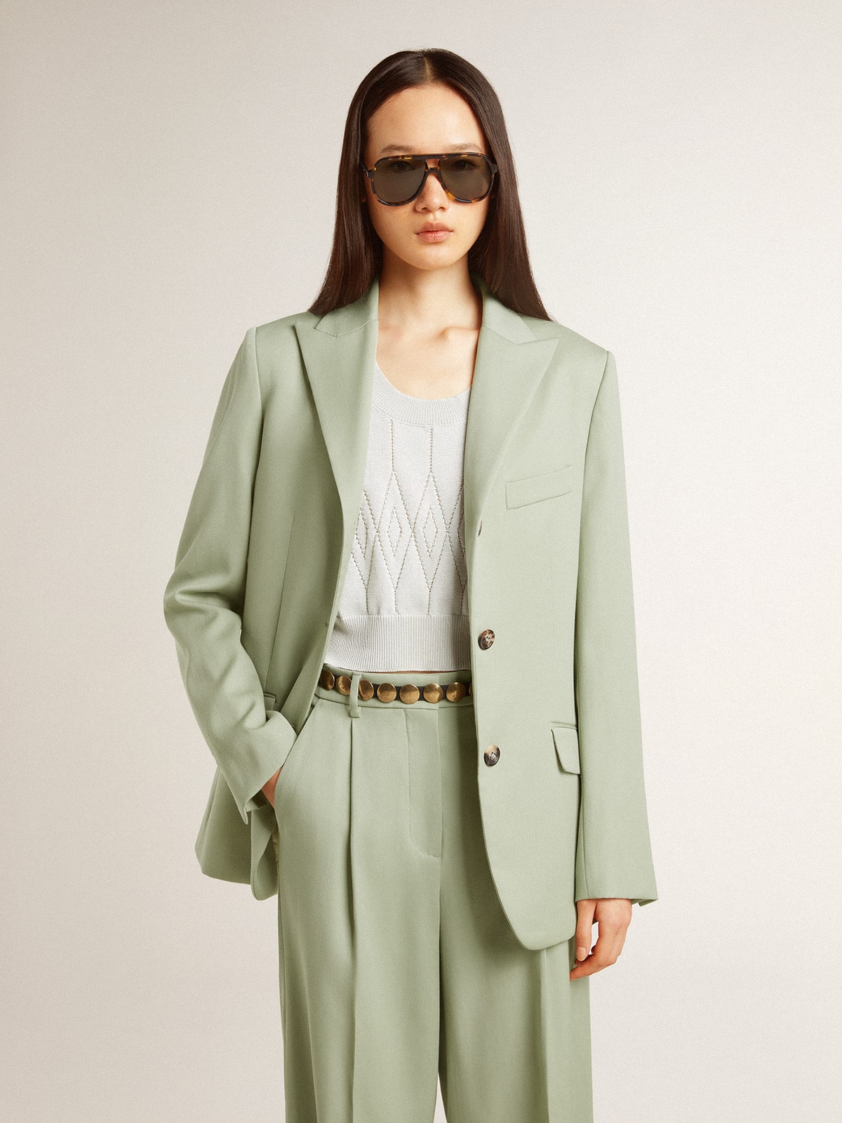 Women's blazer jacket in sage-green wool