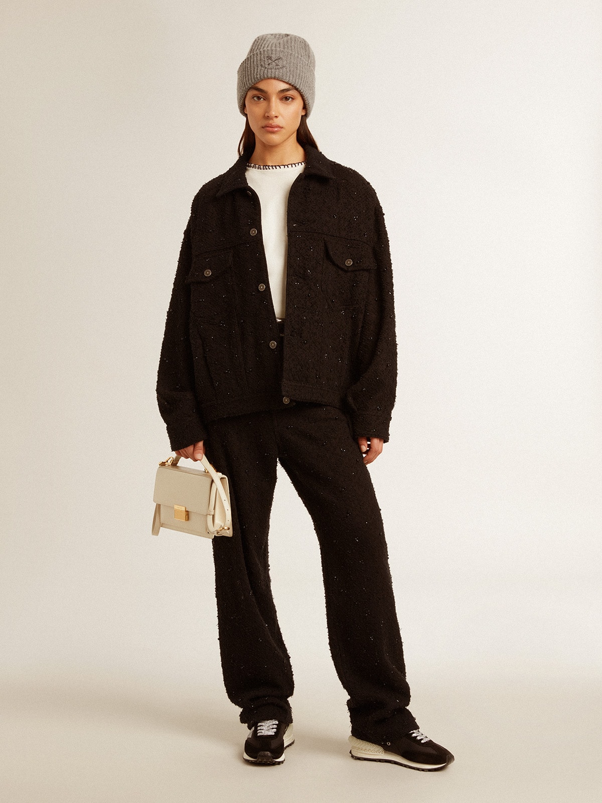 Women’s black denim jacket with embroidery