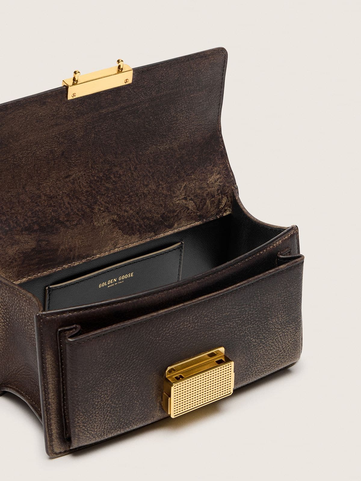 Small Venezia Bag in dark brown leather with gold buckle