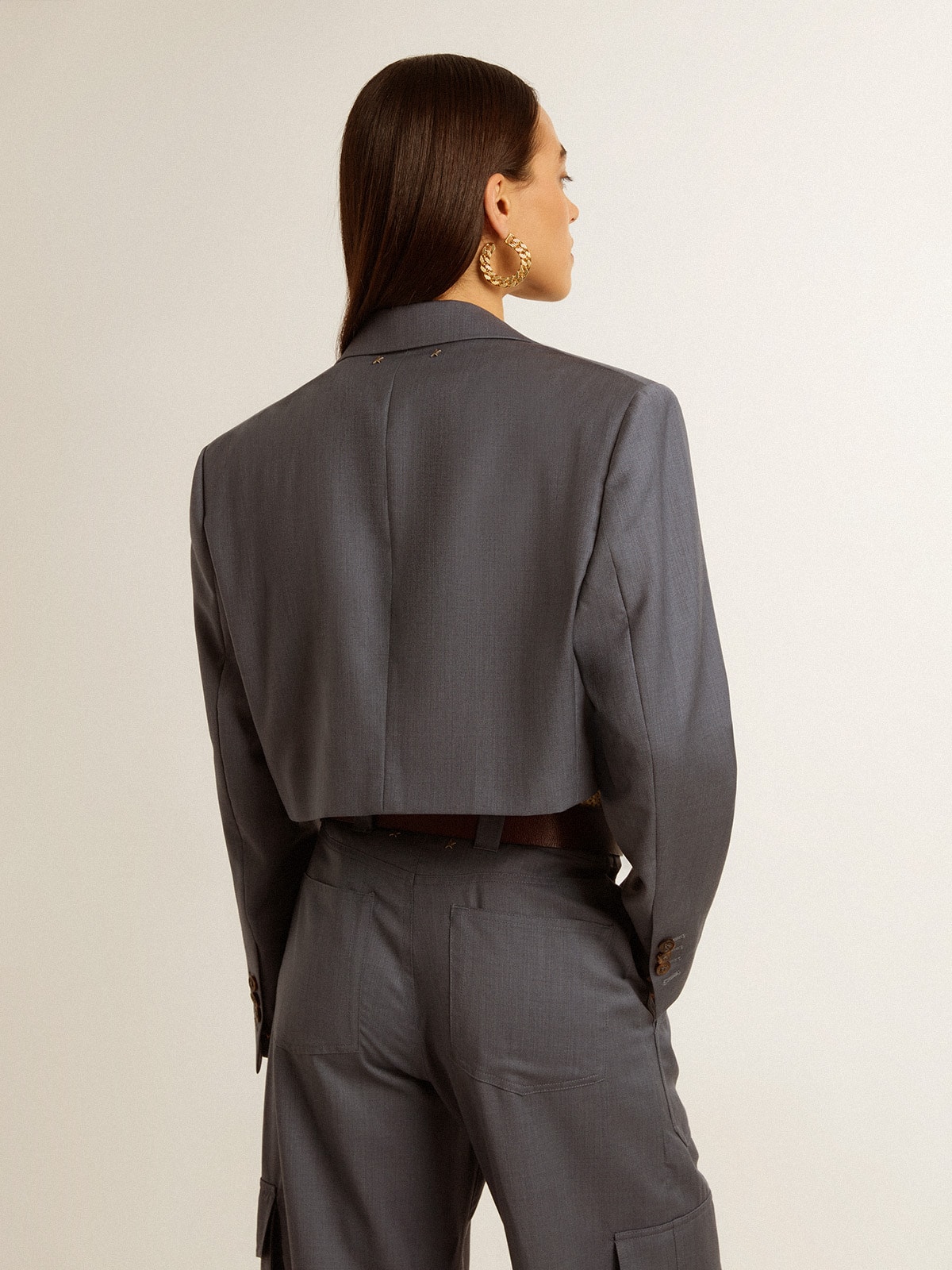 Women's single-breasted cropped jacket in baby blue wool