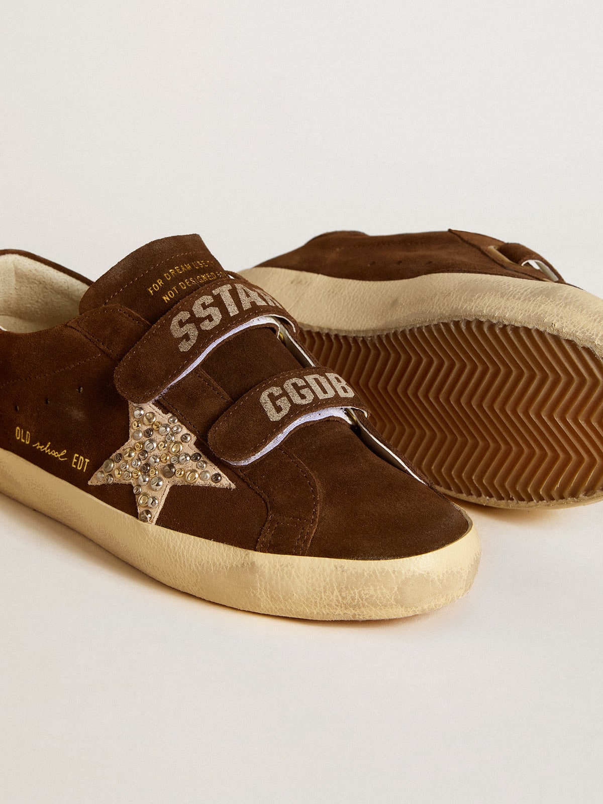 Women's Old School in brown suede with beige suede star with studs and pearls