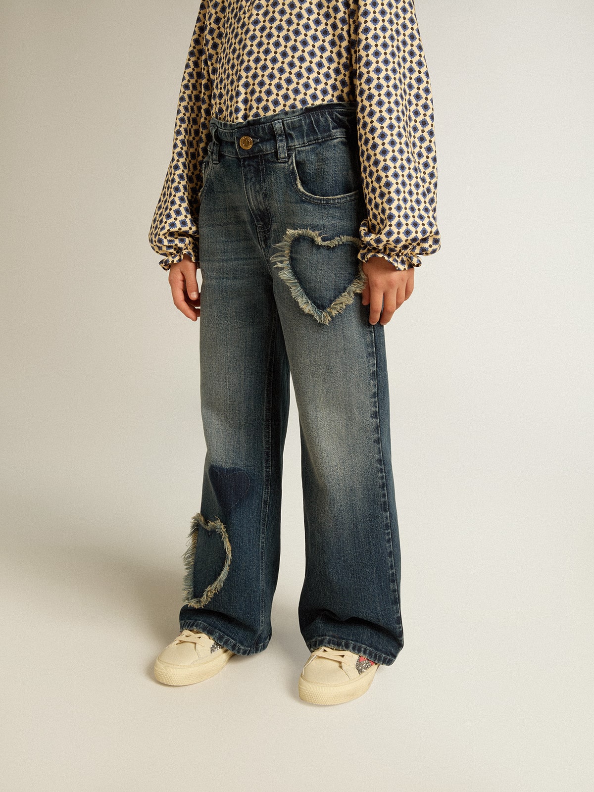 Girls' wide-leg jeans in blue denim