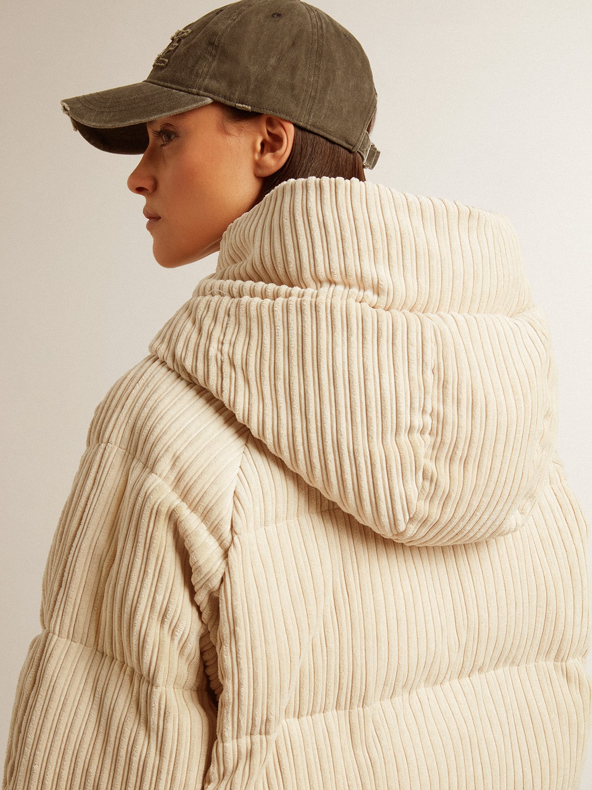 Padded ecodown jacket with zip fastening and hood