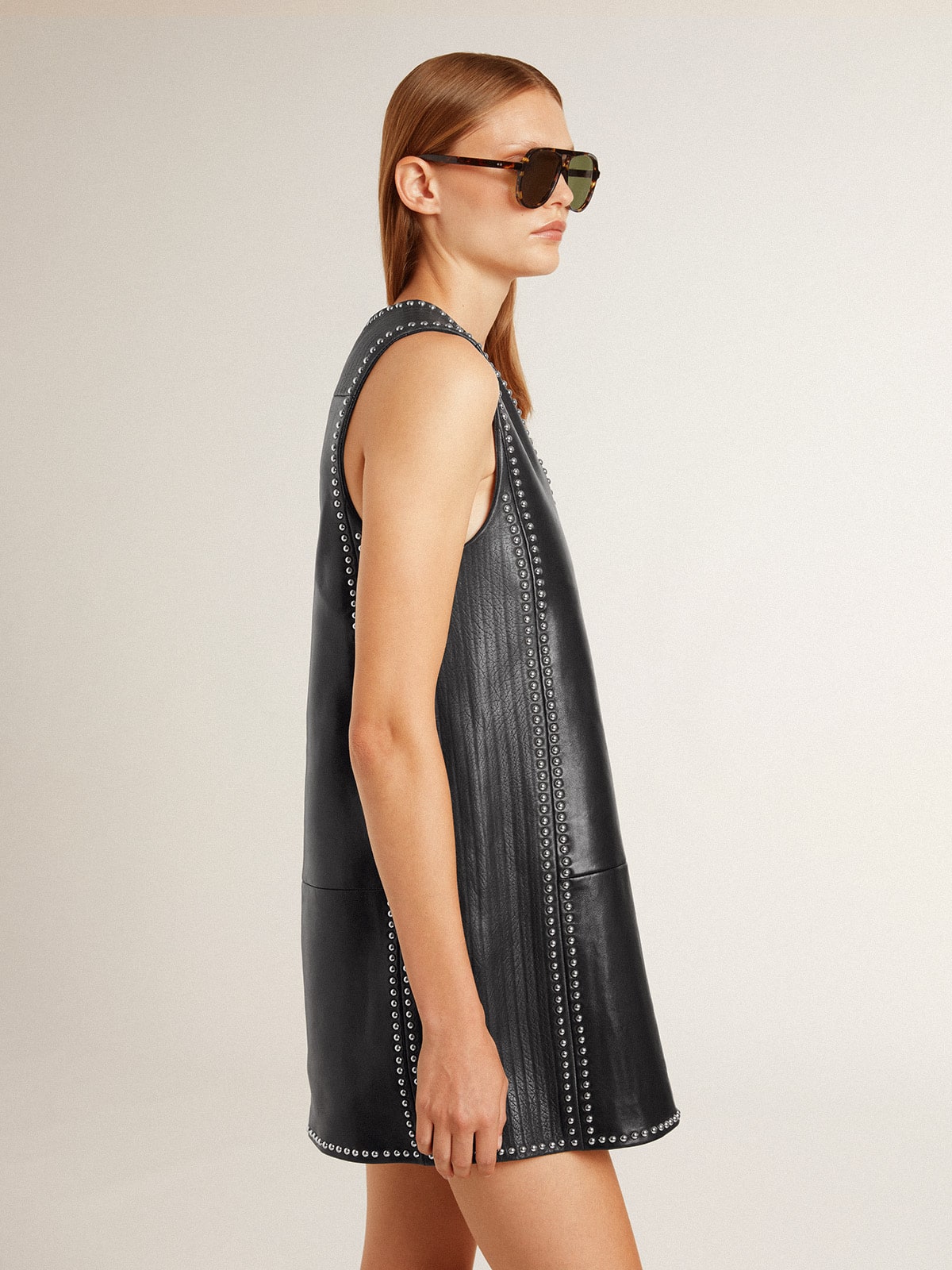 Women’s black nappa leather dress with studs