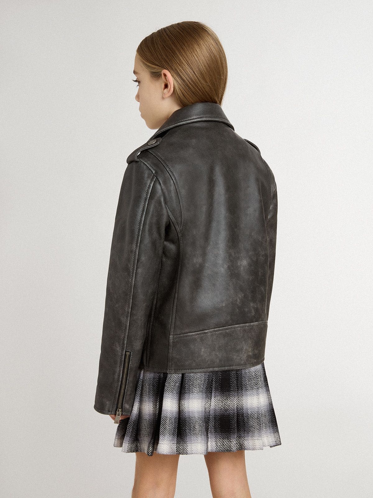 Boys’ biker jacket in distressed leather