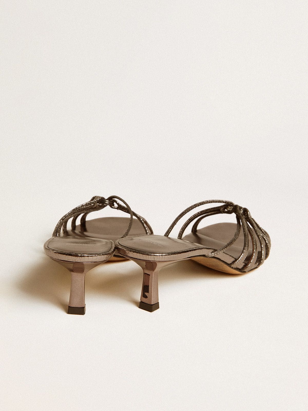 Nico kitten heel sandals in metallic gray leather