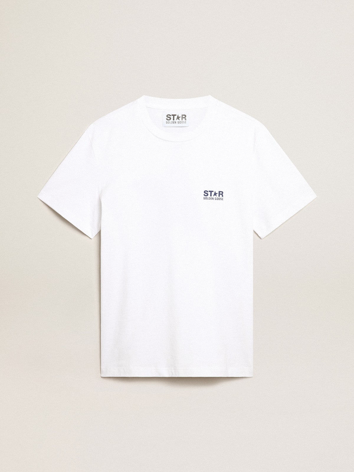 Men’s white T-shirt with dark blue star on the back