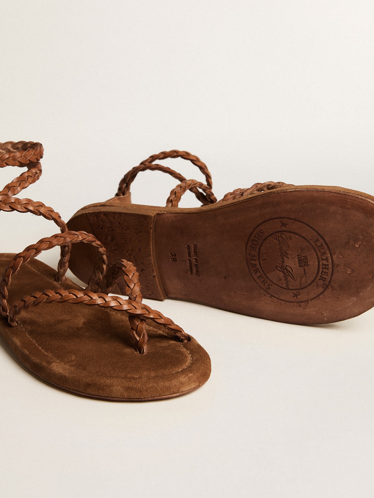 Women's Penelope flat sandals in tobacco leather with suede sole